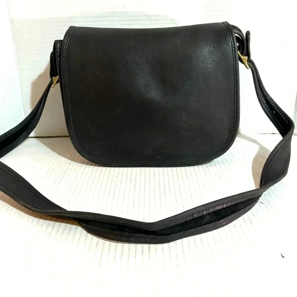 Black vintage leather crossbody bag